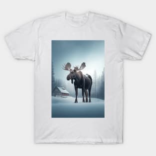 Nordic Winter Moose Minimalist Art Print T-Shirt